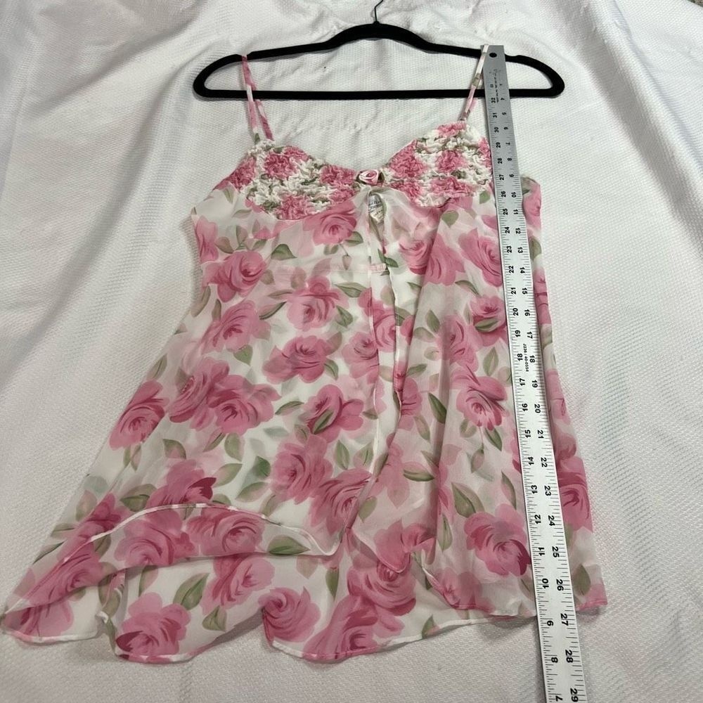 Vintage White Pink Rosette Sheer Baby Doll Tank M Womens - Picture 8 of 8